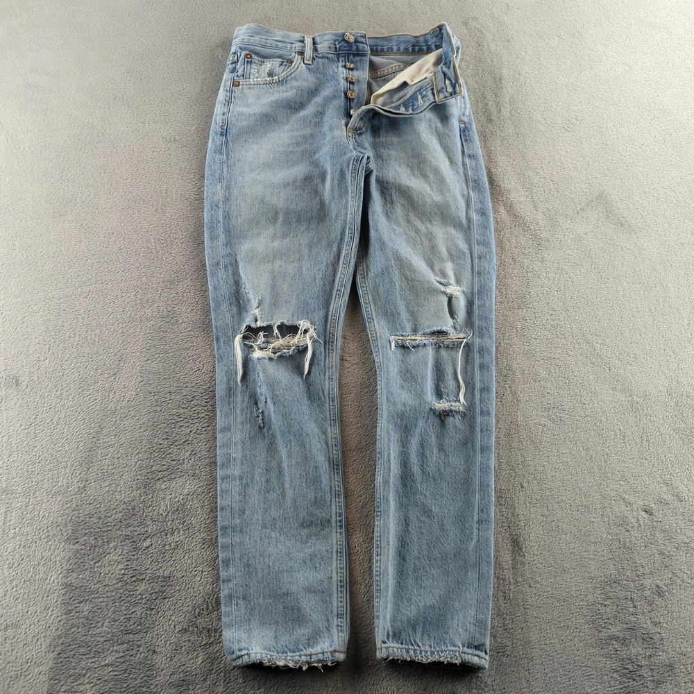 AGOLDE Jeans Womens 25 Light Wash High Rise Distressed‎ Straight Leg Denim USA